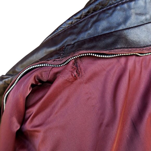 Vintage 1980s Member's Only Leather Bomber Jacket 44 Brown Korea Zip Liner JRB - Picture 10 of 10